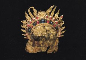 Headdress with Radiate Tiara , Gold Inlay with Rubies and Sapphirres, 4th to 5th Century AD (Cribb 1992)
